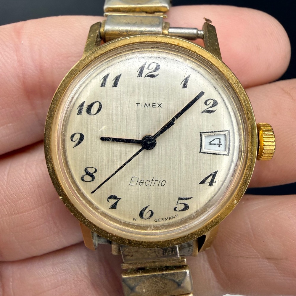 Vintage Timex Electric Watch Gold Tone‎ Date Expansion Band Mens UNTESTED6in